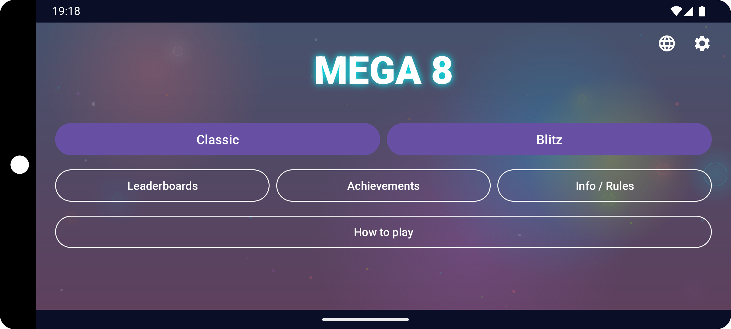 Menu principale di Mega 8 con modalit&agrave; Classic e Blitz